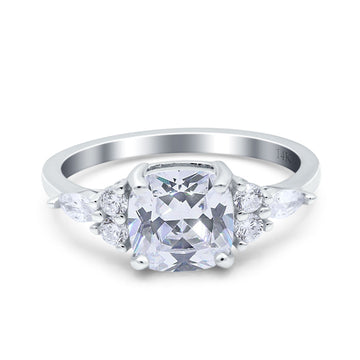 14K White Gold Cushion Cut Art Deco Bridal Wedding Engagement Ring Simulated CZ Size-7